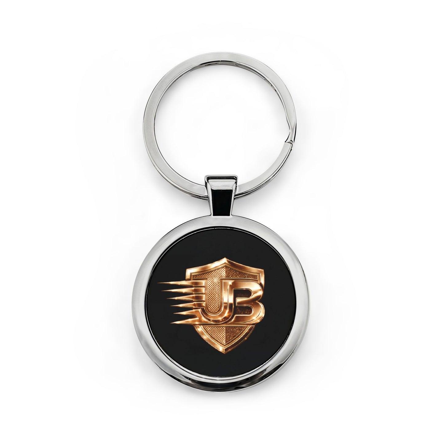 Metal Round Keychain with Bronze Shield Logo — Racing Emblem Keyring