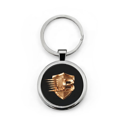 Metal Round Keychain with Bronze Shield Logo — Racing Emblem Keyring