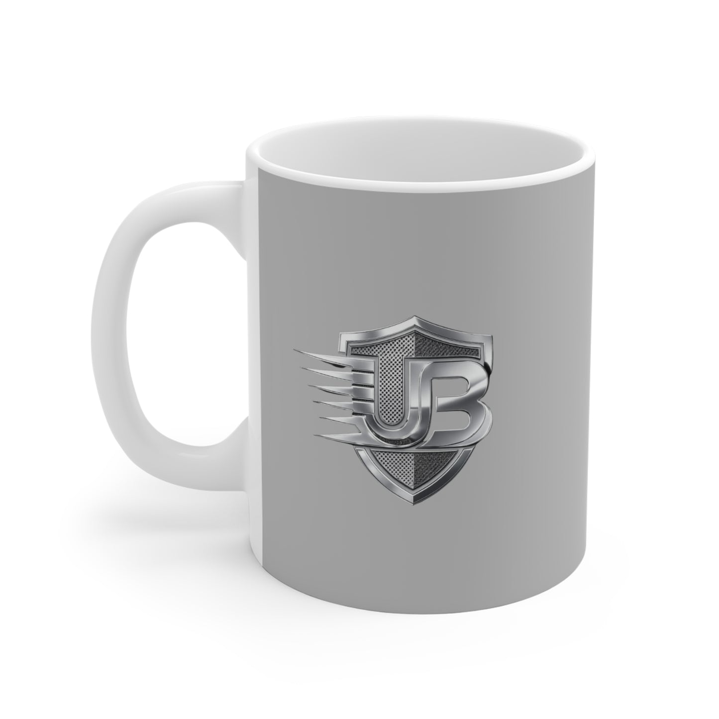 Emblem Chrome Shield Mug — 11oz Metal Logo Coffee Cup