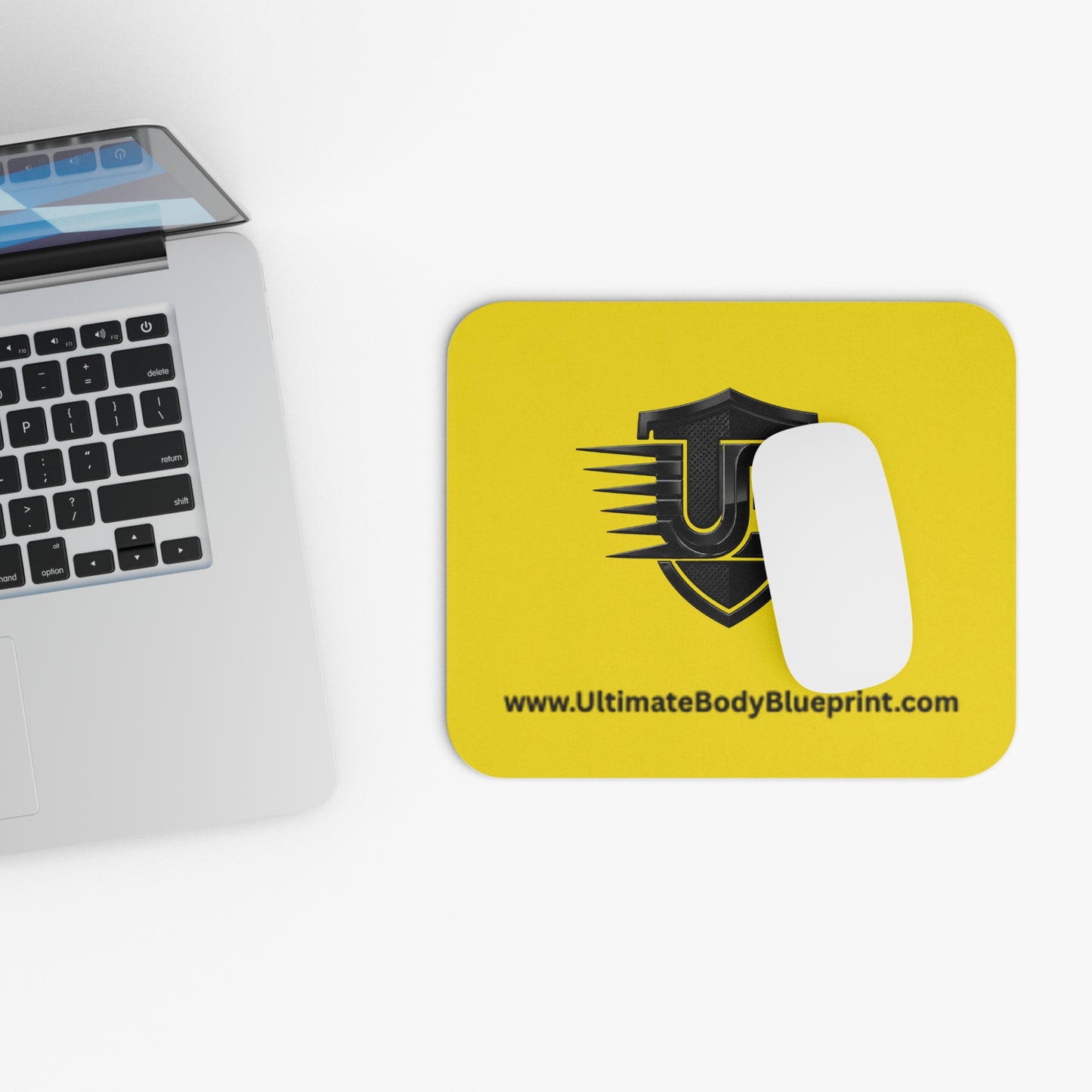 Yellow Racing Shield Mouse Pad — UB Logo Gaming Desk Mat