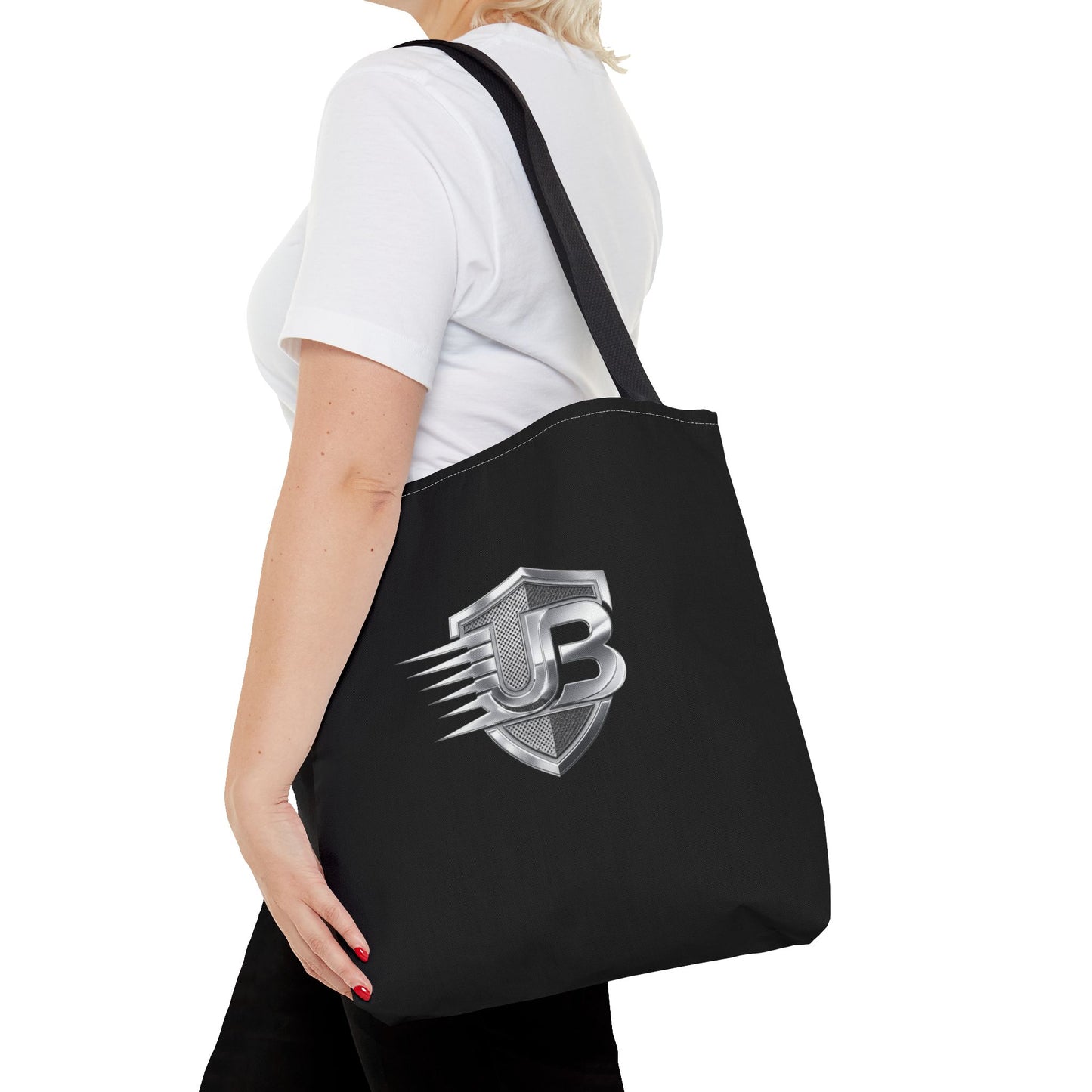 Shield Logo Tote Bag — Black Urban Badge Tote with 'UB' Emblem