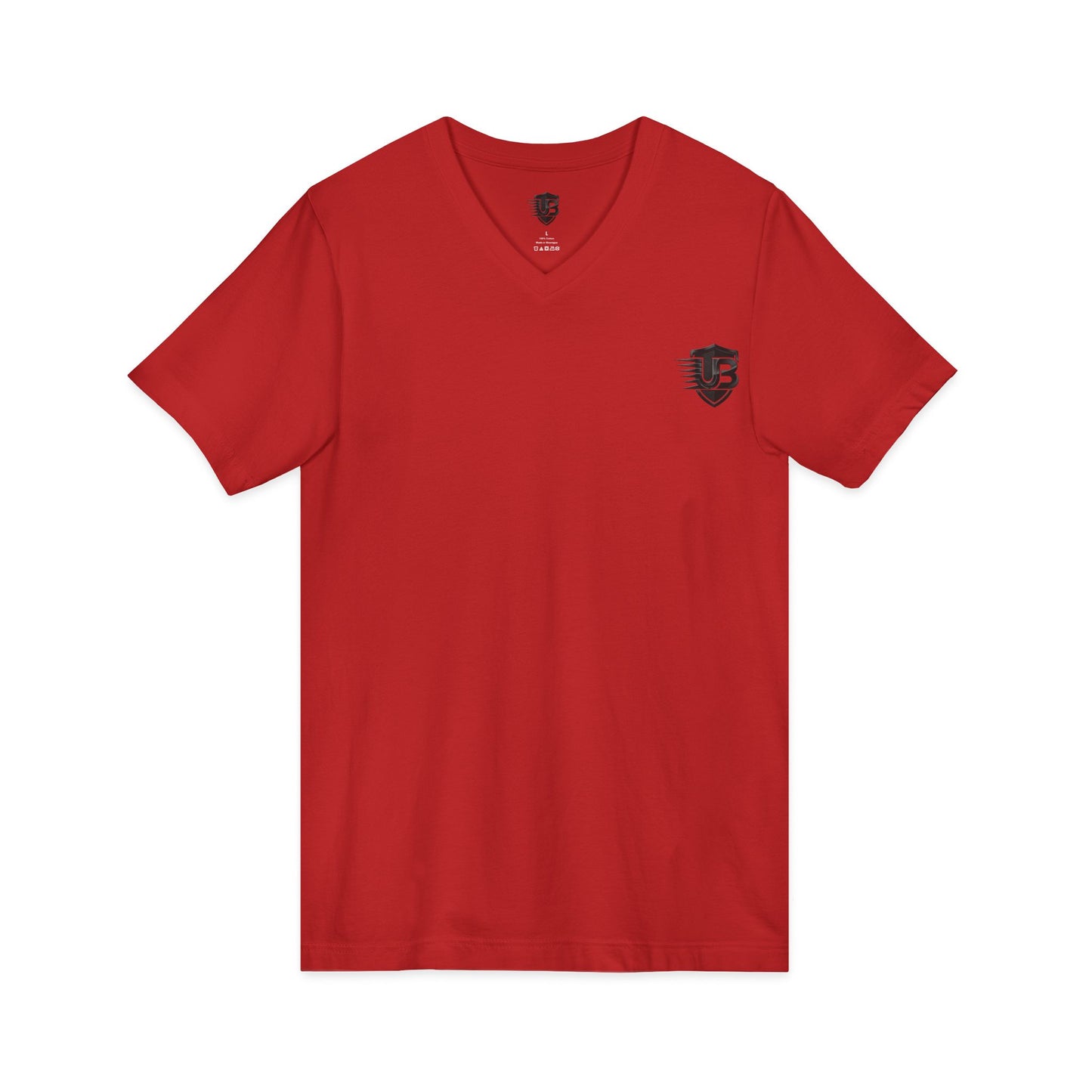 V-Neck Tee with Subtle Crest — Casual Everyday Red Shirt