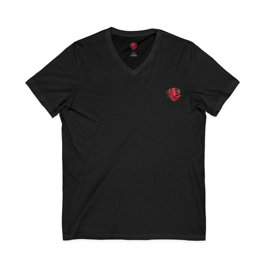 V-Neck Tee — Red Heart QR Design ("Unknown Body")