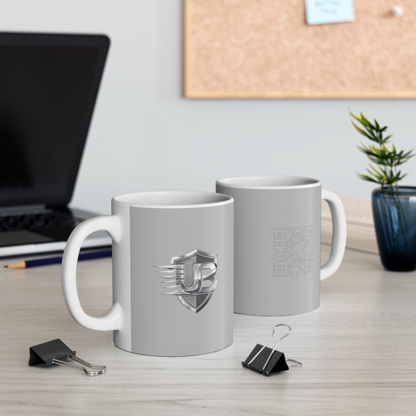 Emblem Chrome Shield Mug — 11oz Metal Logo Coffee Cup