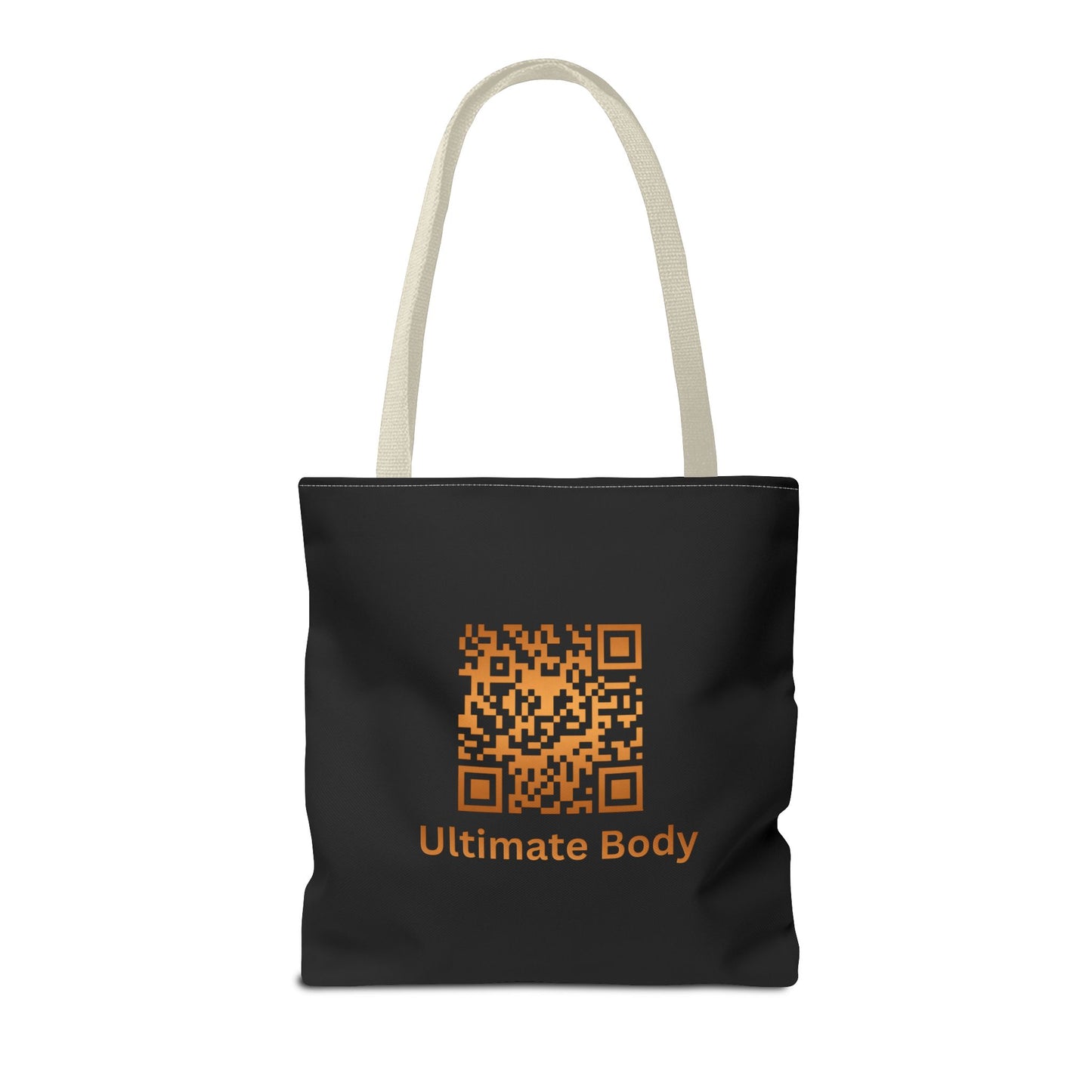 Ultimate Body QR Tote Bag — Black Logo Shield Design