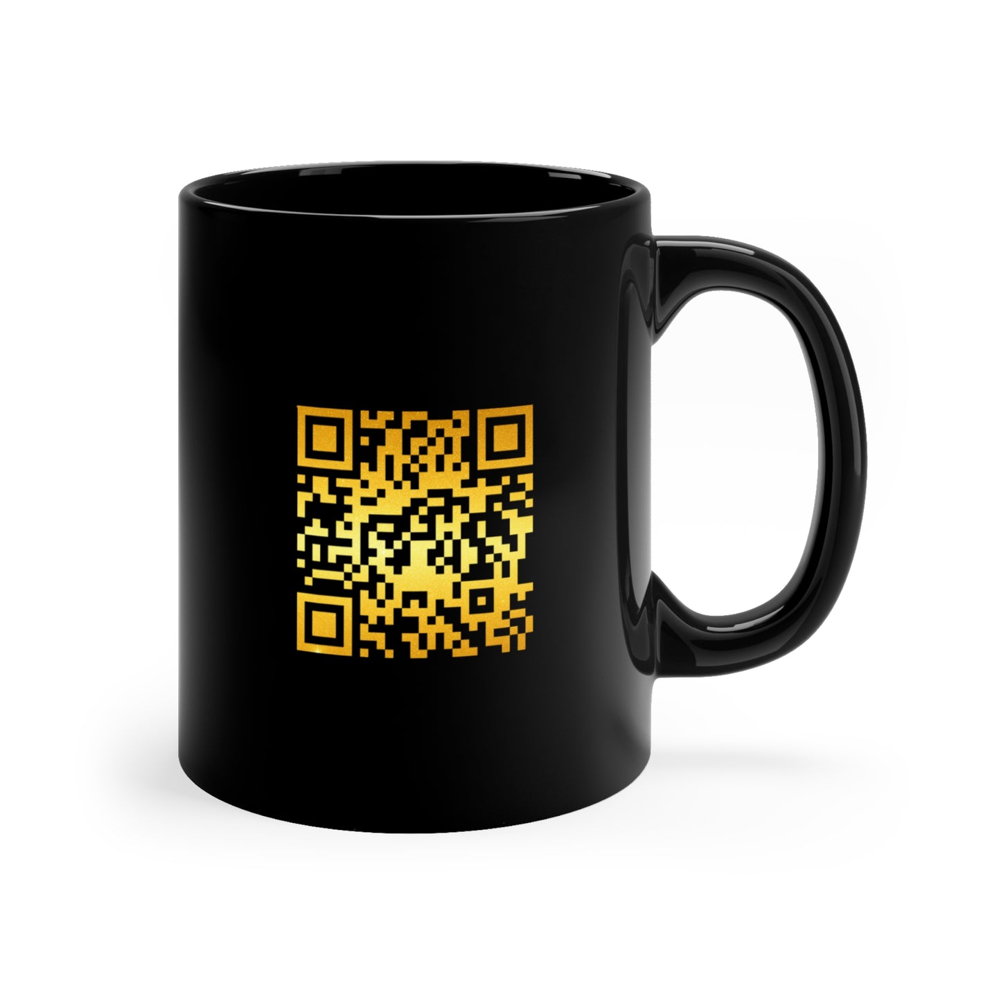 Gold Shield Logo Black Coffee Mug — 11oz Branded Emblem Ceramic Cup