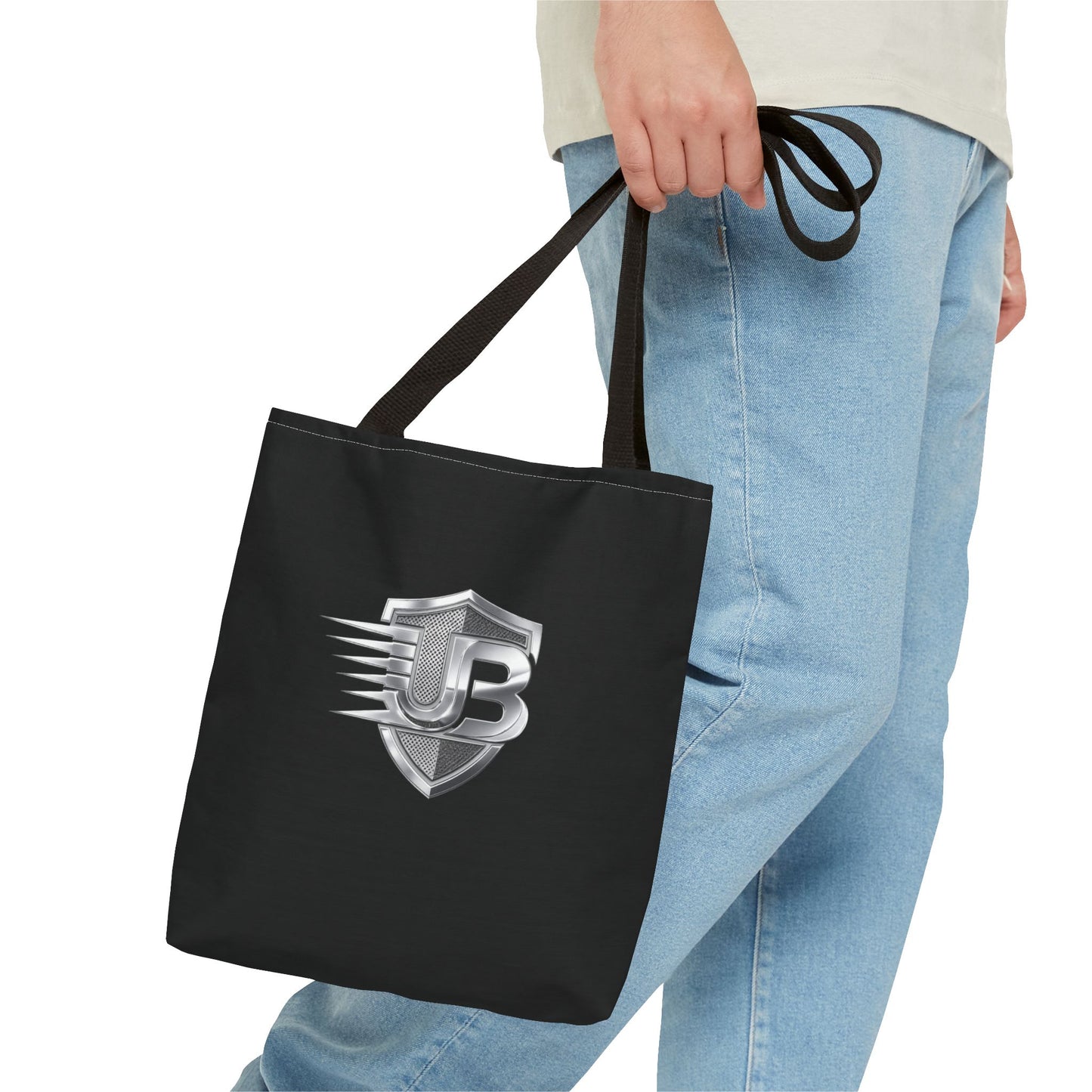Shield Logo Tote Bag — Black Urban Badge Tote with 'UB' Emblem