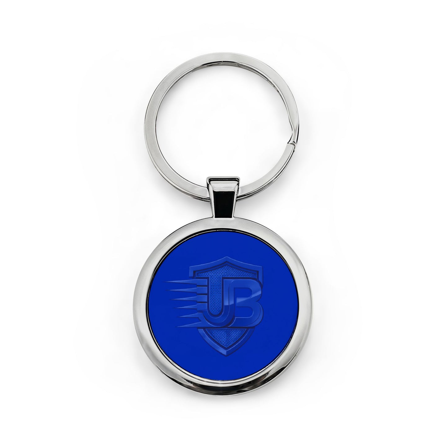 Blue Shield Monogram Round Stainless Steel Keychain