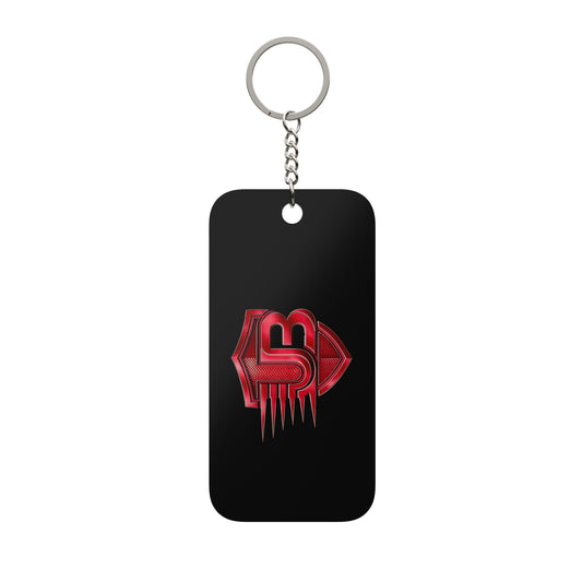 Metallic Red Logo Keychain — Double-Sided Black Keyring Charm
