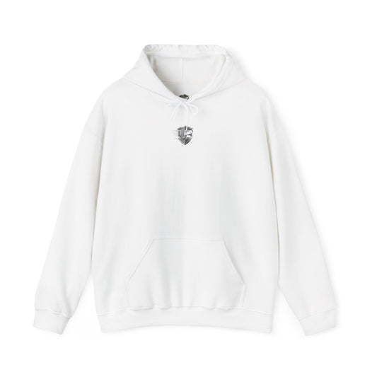 Minimal Silver Shield Hoodie — "Ultimate Body" Chest & Back Logo Hooded Sweatshirt