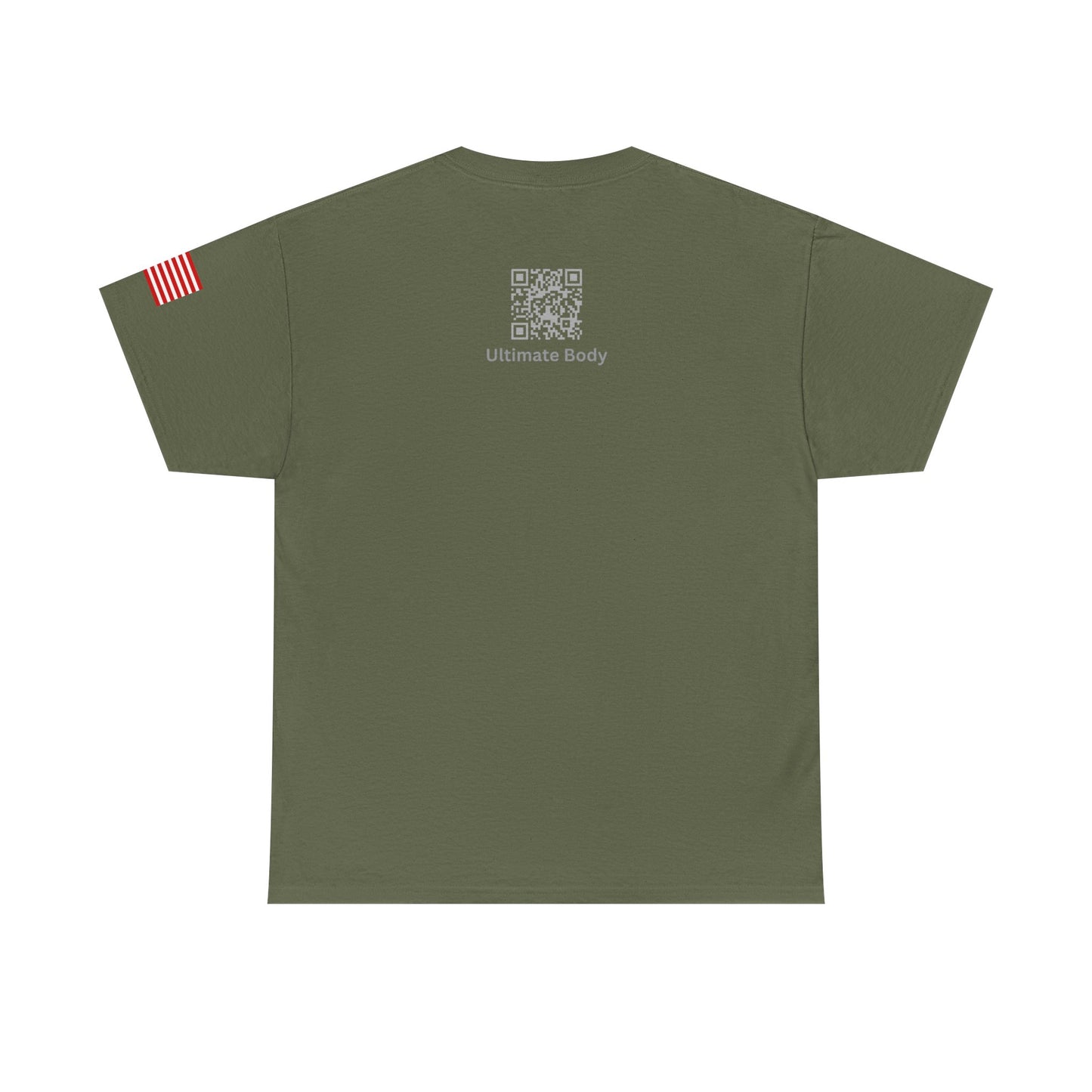 United States Military Emblem Tee — Olive Green Flag Sleeve Patriotic T‑Shirt