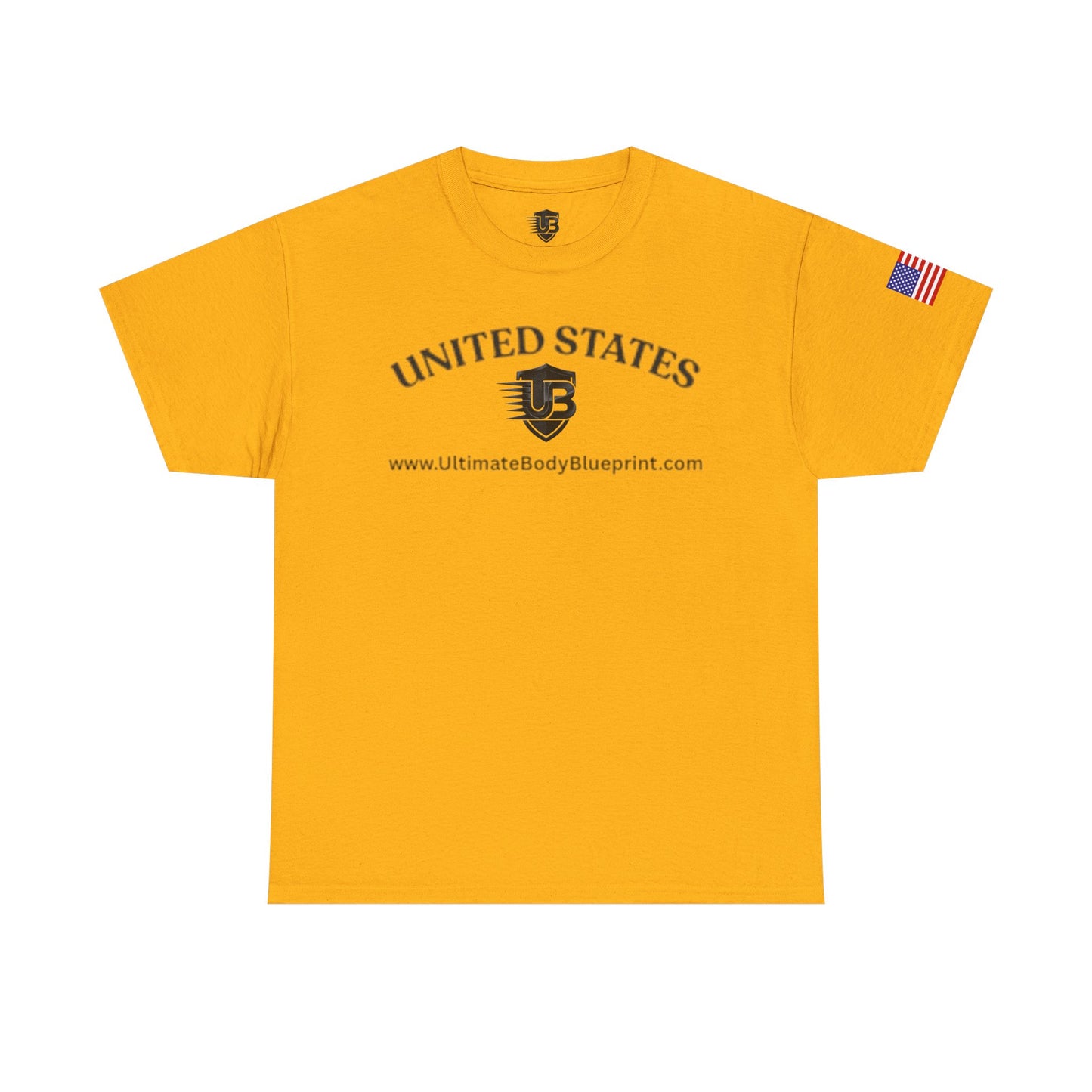United States Logo Tee — Patriotic Yellow T‑Shirt with American Flag Sleeve