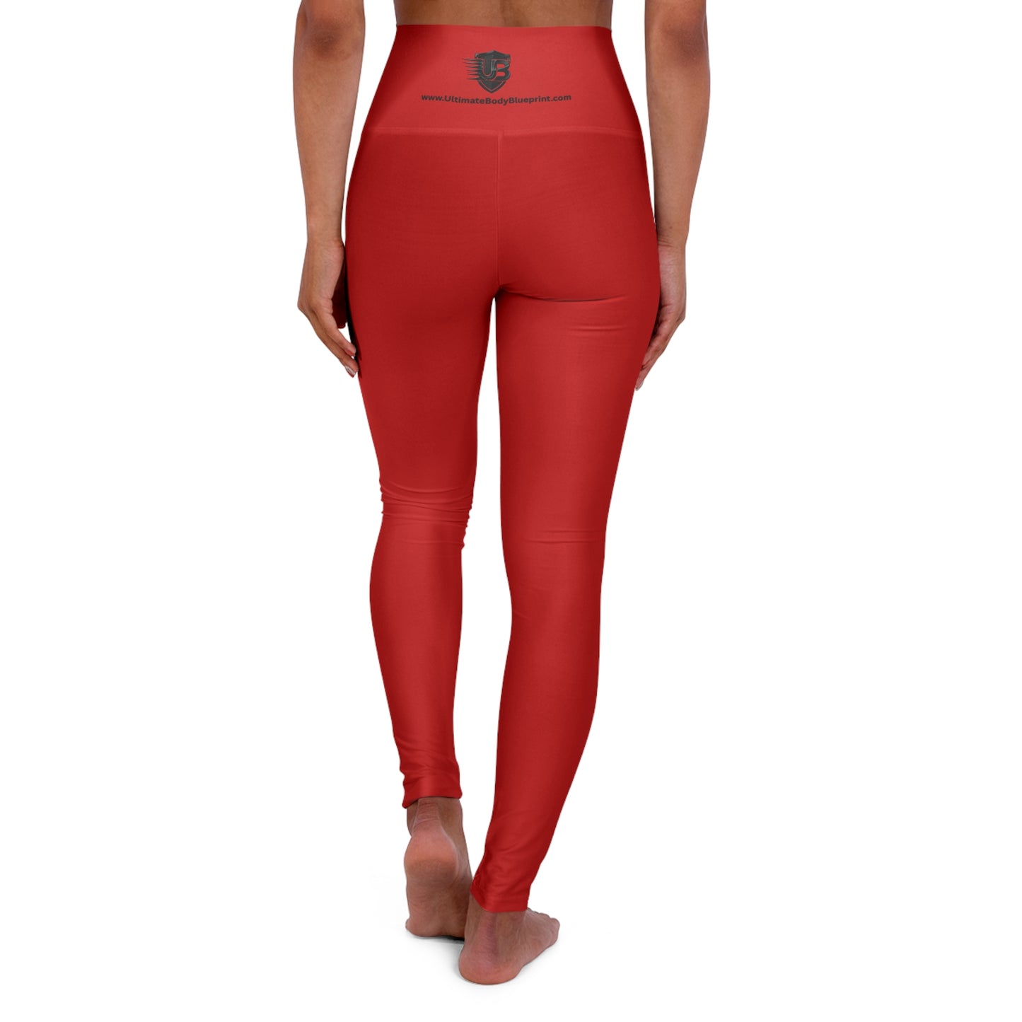 Red High-Waisted Yoga Leggings with Subtle Logo — Workout & Athleisure