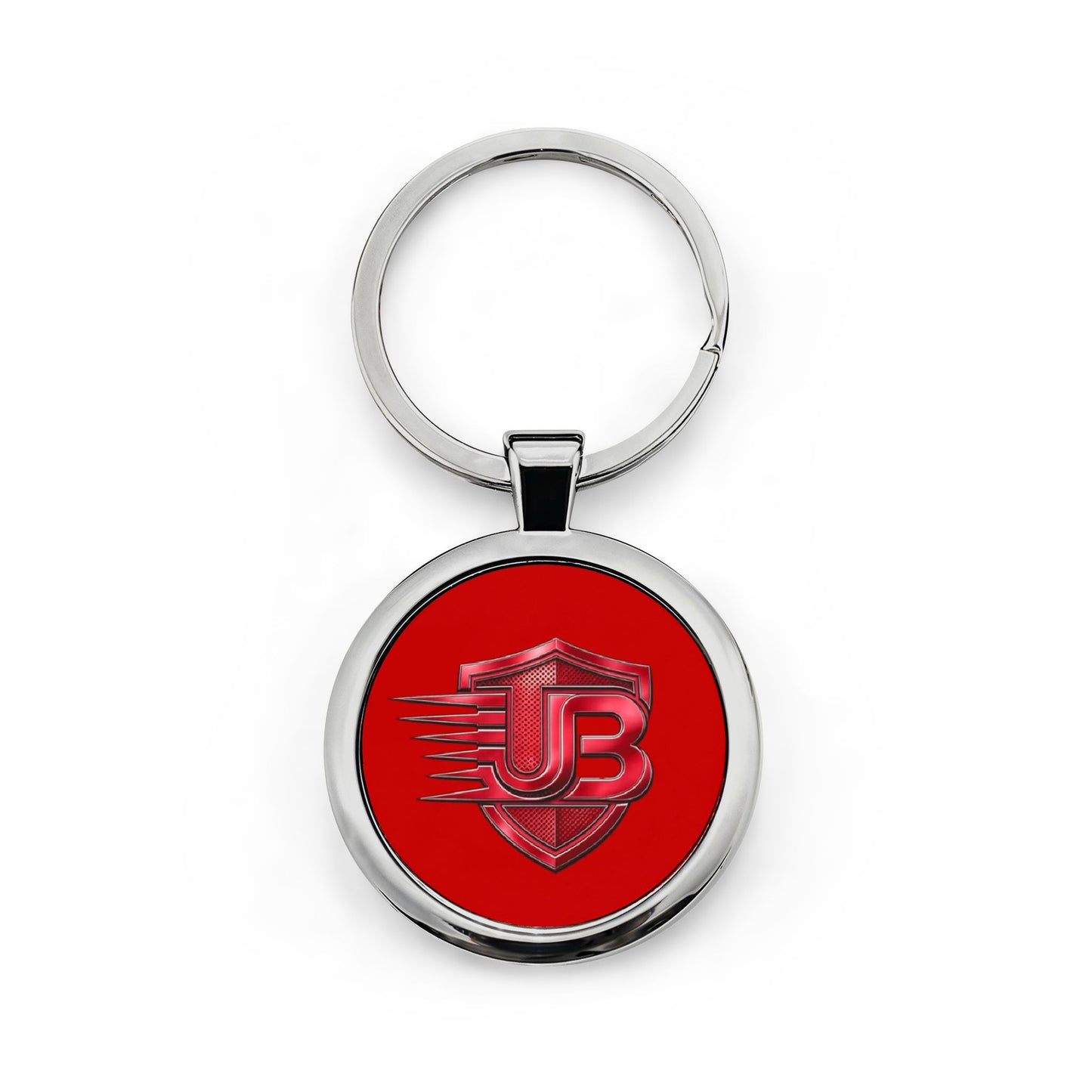 Red Shield JB Logo Stainless Steel Keychain — Round Metal Keyring