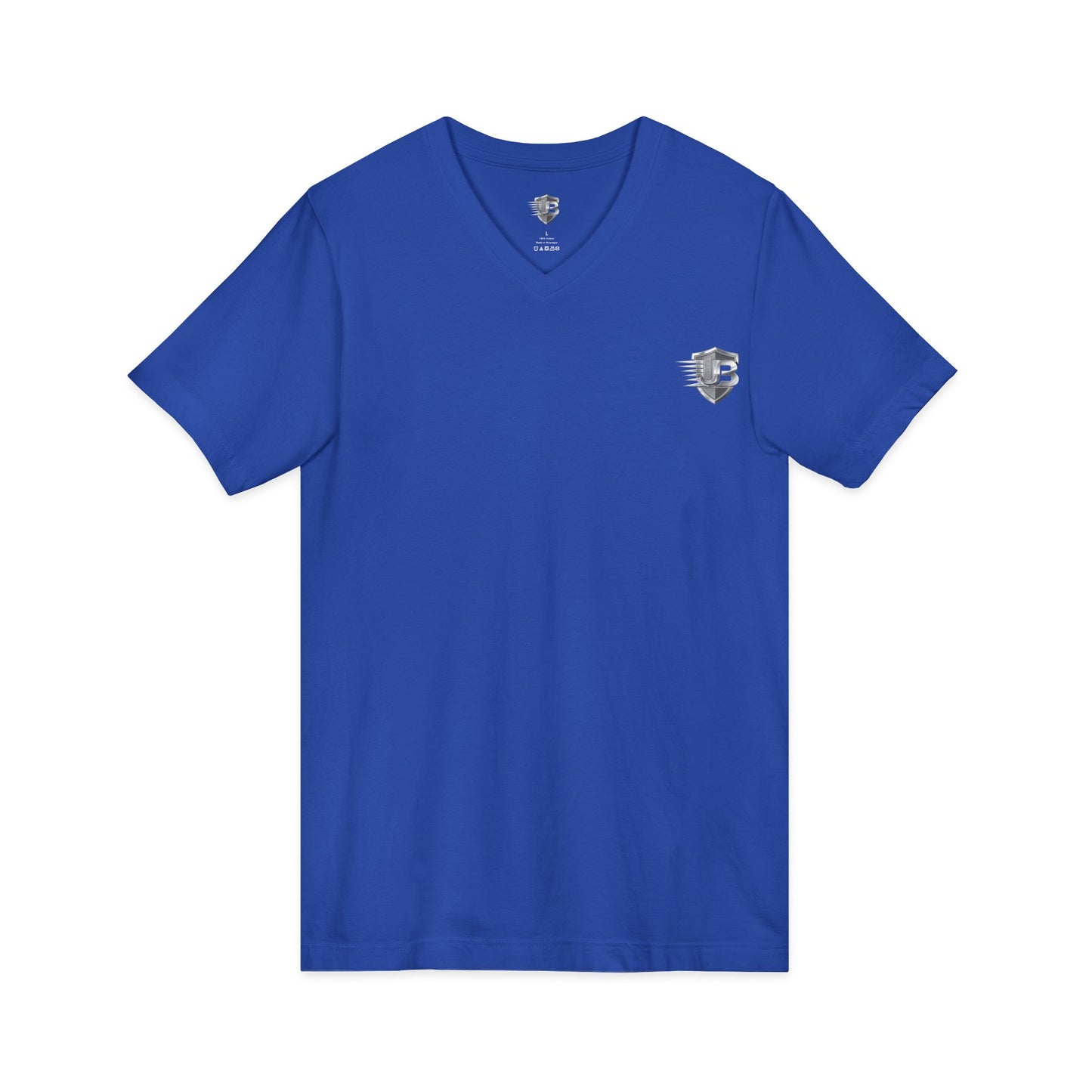V-Neck T-Shirt — Subtle Chest Crest & QR Back Design