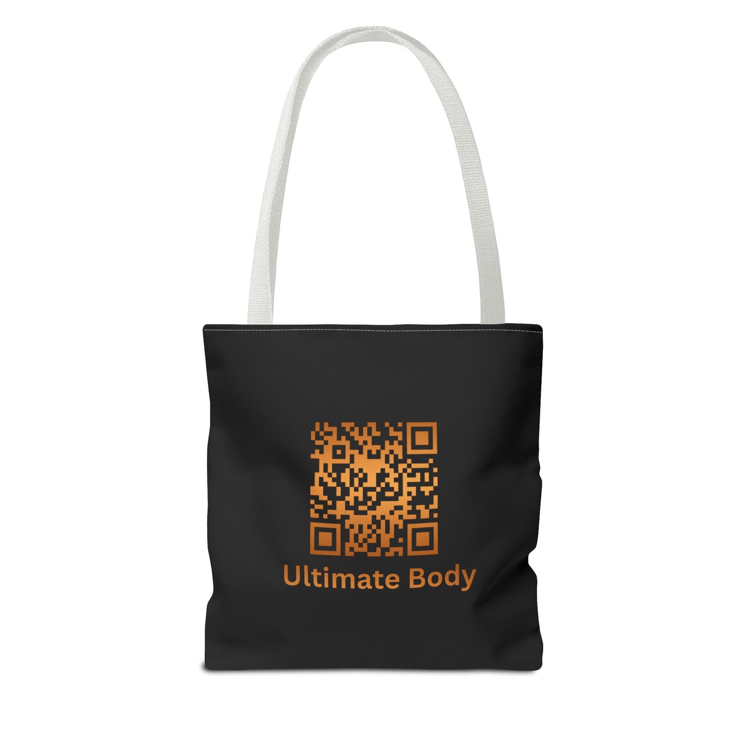 Ultimate Body QR Tote Bag — Black Logo Shield Design