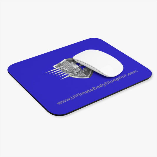 Blue Racing Shield Mouse Pad — Metallic UB Emblem Gaming Desk Mat