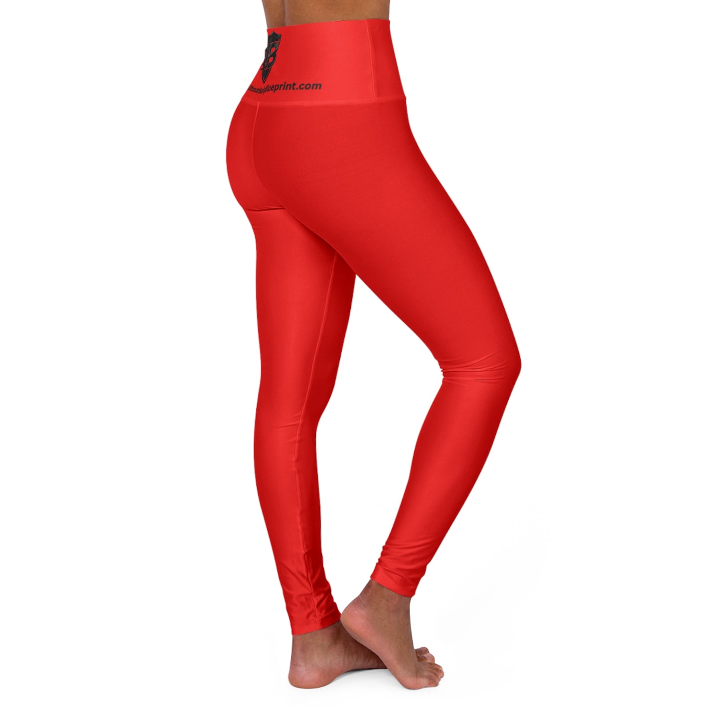 Red High-Waisted Yoga Leggings with Subtle Logo — Workout & Athleisure