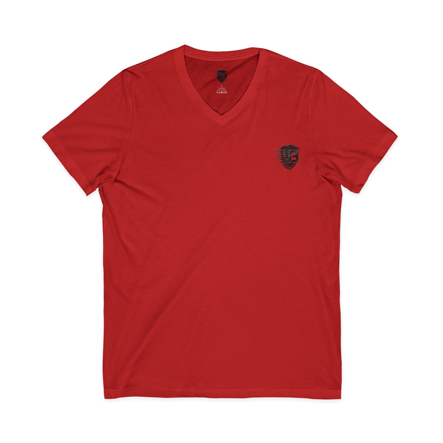 V-Neck Tee with Subtle Crest — Casual Everyday Red Shirt