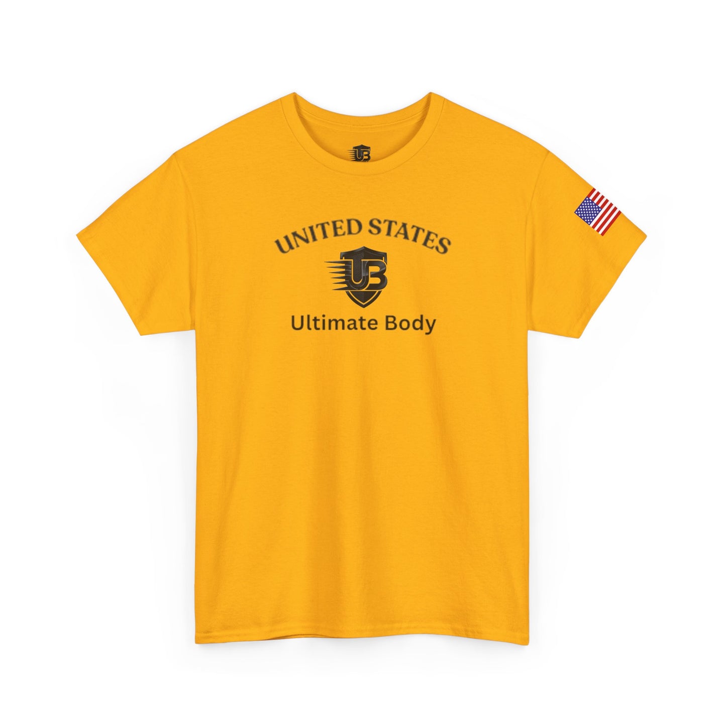 United States Logo Tee — Patriotic Yellow T‑Shirt with American Flag Sleeve