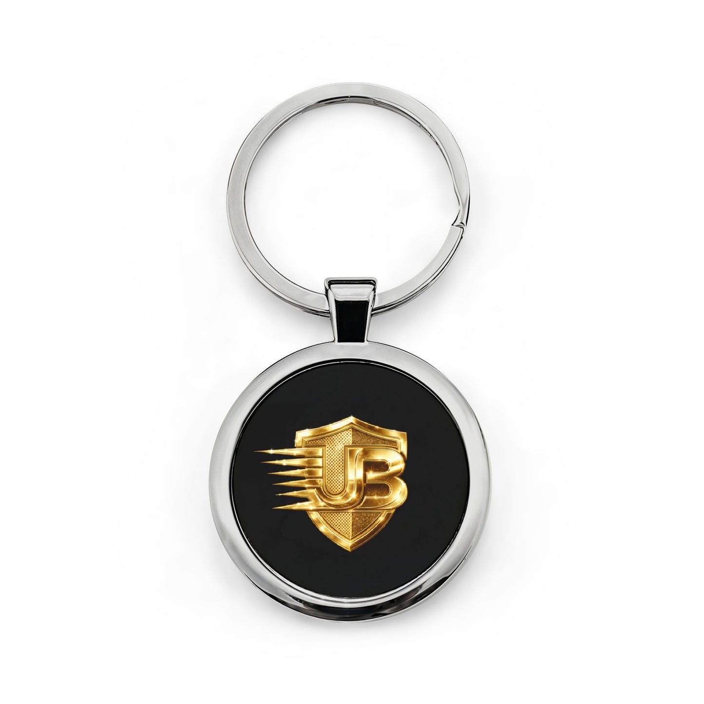 Gold Shield Initials Keychain — Round Stainless Steel Keyring with JB Emblem